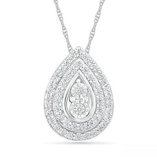 0.58 CT. T.W. Diamond Double Row Teardrop Frame Pendant in 10K White Gold