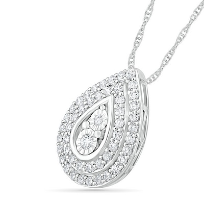 0.58 CT. T.W. Diamond Double Row Teardrop Frame Pendant in 10K White Gold