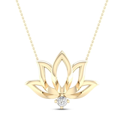 By Women for Women 0.05 CT. Diamond Solitaire Lotus Flower Necklace in 10K Gold