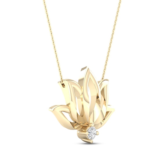 By Women for Women 0.05 CT. Diamond Solitaire Lotus Flower Necklace in 10K Gold