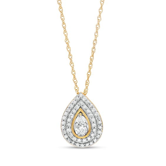 0.58 CT. T.W. Diamond Double Row Teardrop Pendant in 10K Gold