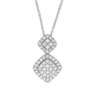 1.23 CT. T.W. Composite Cushion Diamond Double Drop Pendant in 10K White Gold