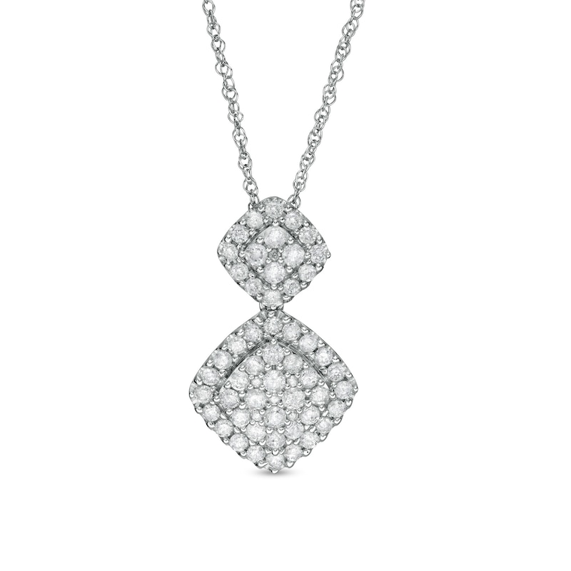1.23 CT. T.W. Composite Cushion Diamond Double Drop Pendant in 10K White Gold|Peoples Jewellers