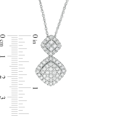 1.23 CT. T.W. Composite Cushion Diamond Double Drop Pendant in 10K White Gold