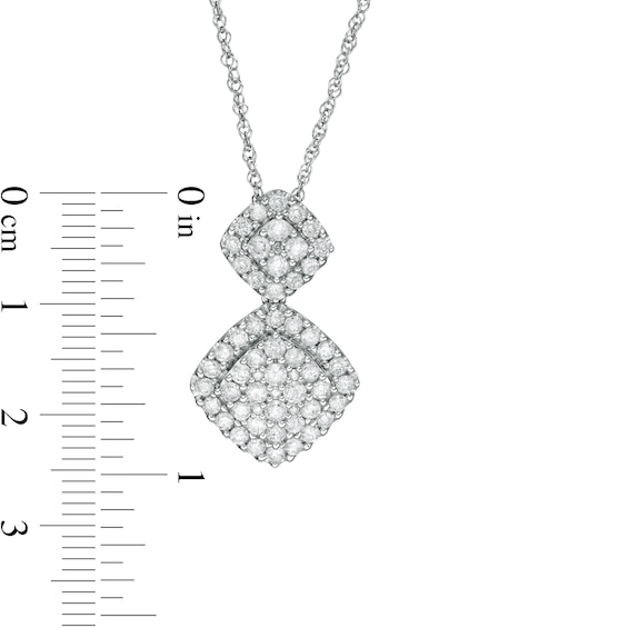 1.23 CT. T.W. Composite Cushion Diamond Double Drop Pendant in 10K White Gold