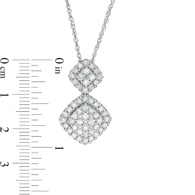 1.23 CT. T.W. Composite Cushion Diamond Double Drop Pendant in 10K White Gold