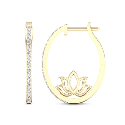 By Women for Women 0.33 CT. T.W. Diamond Lotus Flower Hoop Earrings in 10K Gold