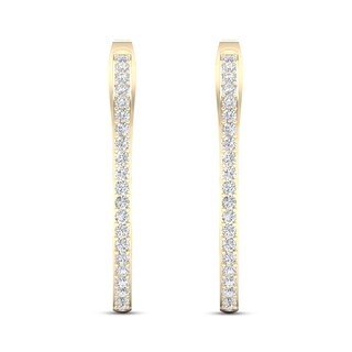 By Women for Women 0.33 CT. T.W. Diamond Lotus Flower Hoop Earrings in 10K Gold