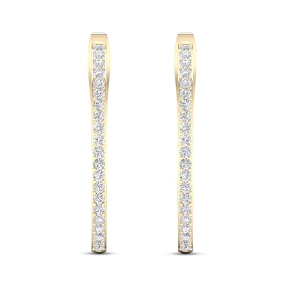 By Women for Women 0.33 CT. T.W. Diamond Lotus Flower Hoop Earrings in 10K Gold