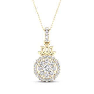 By Women for Women 0.33 CT. T.W. Composite Diamond Frame Lotus Flower Drop Pendant in 10K Gold