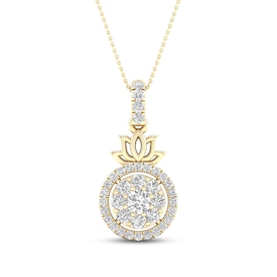 By Women for Women 0.33 CT. T.W. Composite Diamond Frame Lotus Flower Drop Pendant in 10K Gold