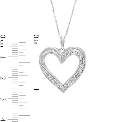 0.45 CT. T.W. Baguette and Round Diamond Ribbon Heart Pendant in 10K White Gold