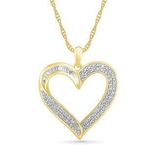 0.45 CT. T.W. Baguette and Round Diamond Ribbon Heart Pendant in 10K Gold