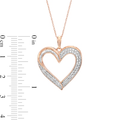 0.45 CT. T.W. Baguette and Round Diamond Ribbon Heart Pendant in 10K Rose Gold