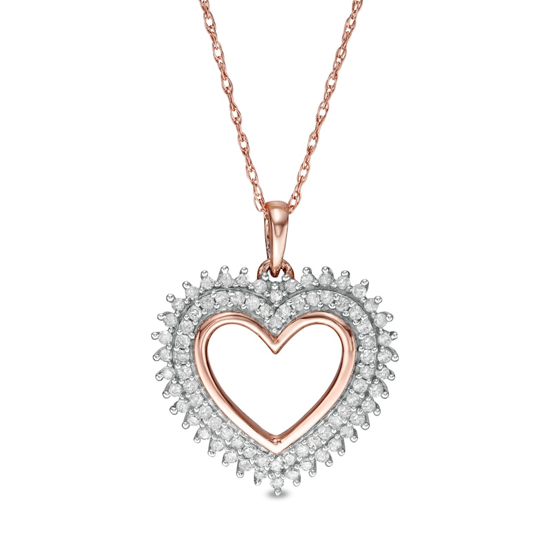 0.29 CT. T.W. Diamond Shadow Heart Pendant in 10K Rose Gold | Peoples ...