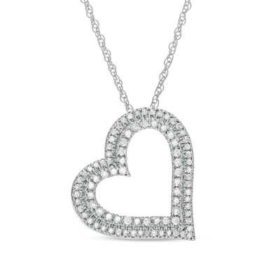 0.45 CT. T.W. Diamond Double Row Tilted Heart Pendant in 10K White Gold