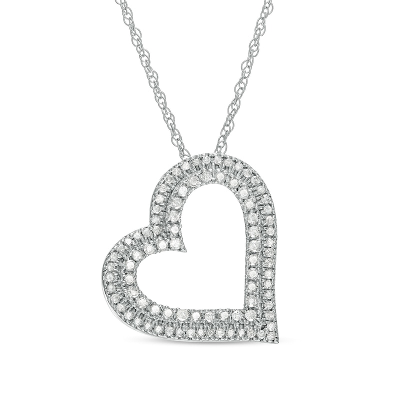 0.45 CT. T.W. Diamond Double Row Tilted Heart Pendant in 10K White Gold|Peoples Jewellers