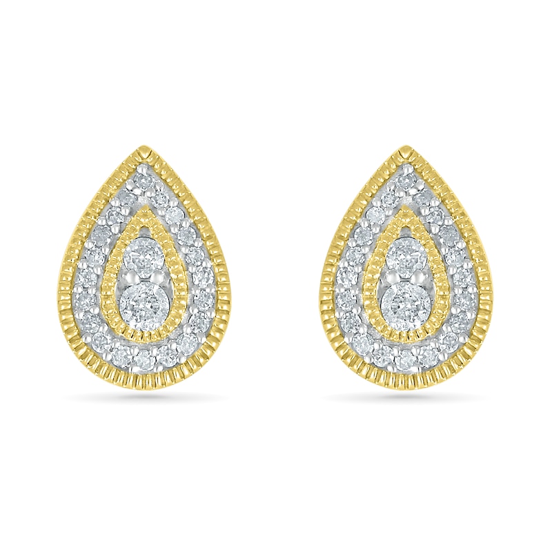 0.23 CT. T.W. Diamond Pear-Shaped Frame Vintage-Style Stud Earrings in 10K Gold