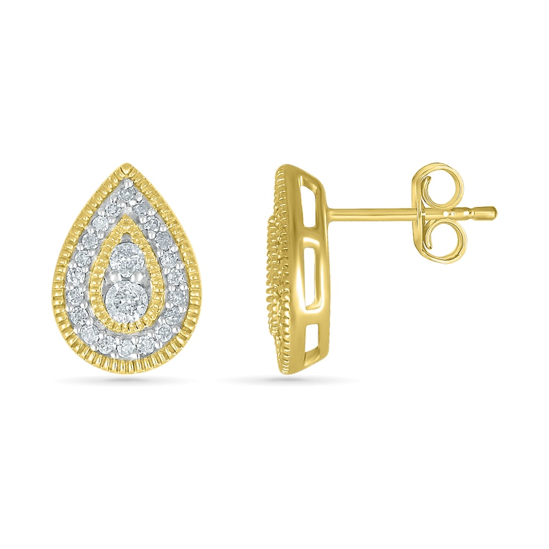 0.23 CT. T.W. Diamond Pear-Shaped Frame Vintage-Style Stud Earrings in 10K Gold