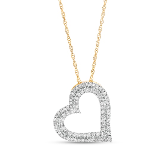 0.45 CT. T.W. Diamond Double Row Tilted Heart Pendant in 10K Gold