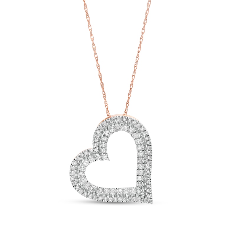 0.45 CT. T.W. Diamond Double Row Tilted Heart Pendant in 10K Rose Gold|Peoples Jewellers