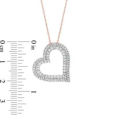 0.45 CT. T.W. Diamond Double Row Tilted Heart Pendant in 10K Rose Gold