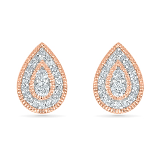 0.23 CT. T.W. Diamond Pear-Shaped Frame Vintage-Style Stud Earrings in 10K Rose Gold