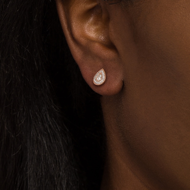 0.23 CT. T.W. Diamond Pear-Shaped Frame Vintage-Style Stud Earrings in 10K Rose Gold|Peoples Jewellers