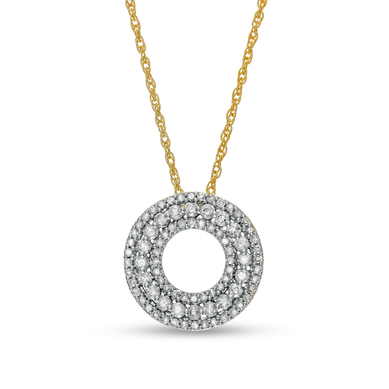 Main Image 1 of 0.37 CT. T.W. Diamond Multi-Row Circle Pendant in 10K Gold