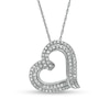 Thumbnail Image 1 of 0.45 CT. T.W. Diamond Double Row Tilted Ribbon Heart Pendant in 10K White Gold