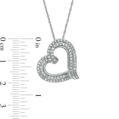 0.45 CT. T.W. Diamond Double Row Tilted Ribbon Heart Pendant in 10K White Gold