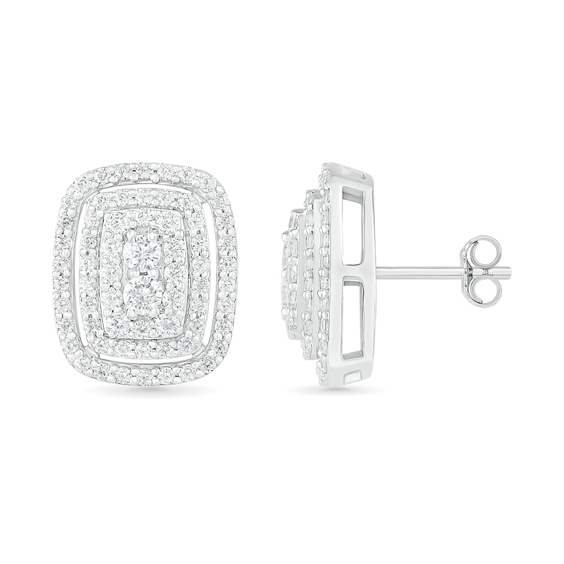 0.95 CT. T.W. Composite Diamond Elongated Cushion Stud Earrings in 10K White Gold|Peoples Jewellers