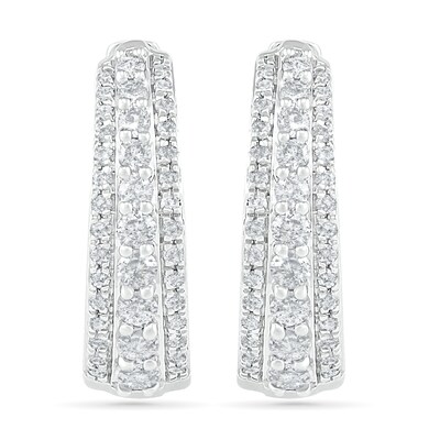 0.45 CT. T.W. Diamond Triple Row Hoop Earrings in 10K Gold