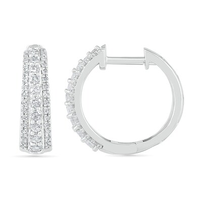 0.45 CT. T.W. Diamond Triple Row Hoop Earrings in 10K Gold