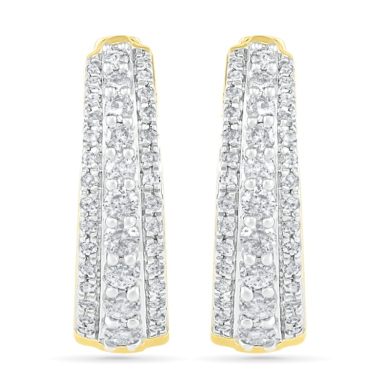 0.45 CT. T.W. Diamond Triple Row Hoop Earrings in 10K Gold|Peoples Jewellers