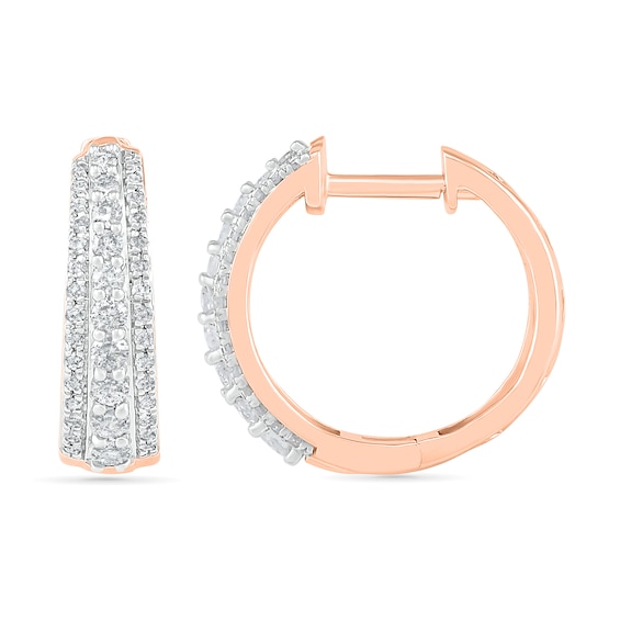 0.45 CT. T.W. Diamond Triple Row Hoop Earrings in 10K Rose Gold