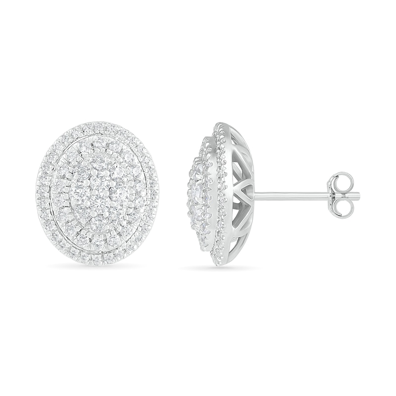 0.69 CT. T.W. Composite Oval Diamond Frame Stud Earrings in 10K Gold|Peoples Jewellers