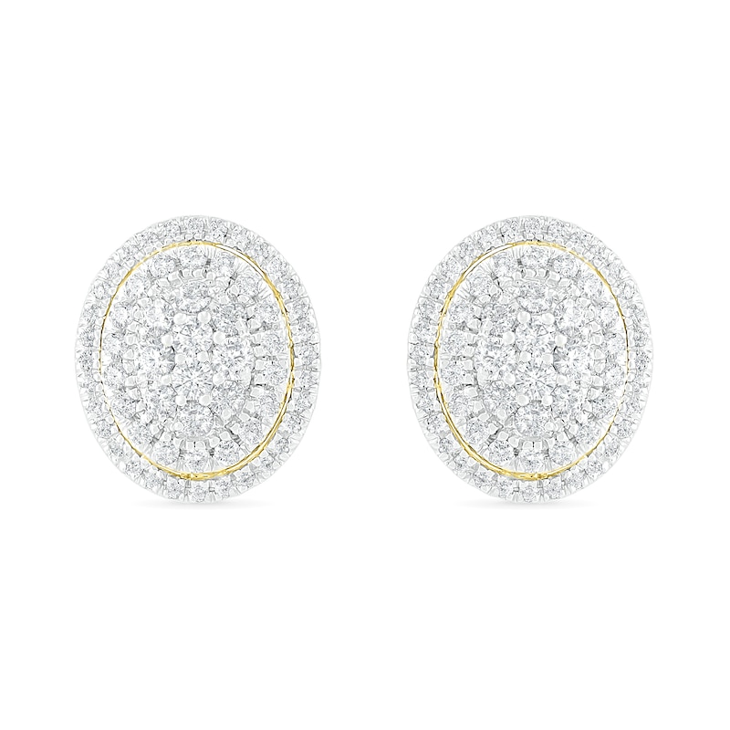 Main Image 1 of 0.69 CT. T.W. Composite Oval Diamond Frame Stud Earrings in 10K Gold