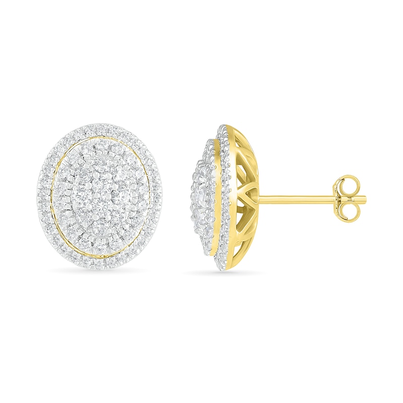 Main Image 3 of 0.69 CT. T.W. Composite Oval Diamond Frame Stud Earrings in 10K Gold