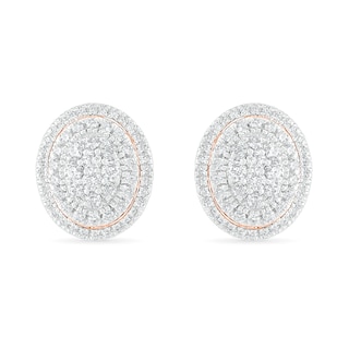 0.69 CT. T.W. Composite Oval Diamond Frame Stud Earrings in 10K Rose Gold