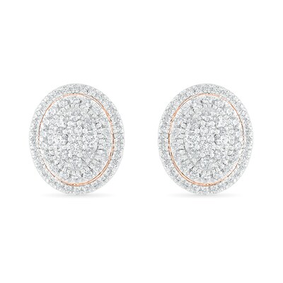 0.69 CT. T.W. Composite Oval Diamond Frame Stud Earrings in 10K Rose Gold