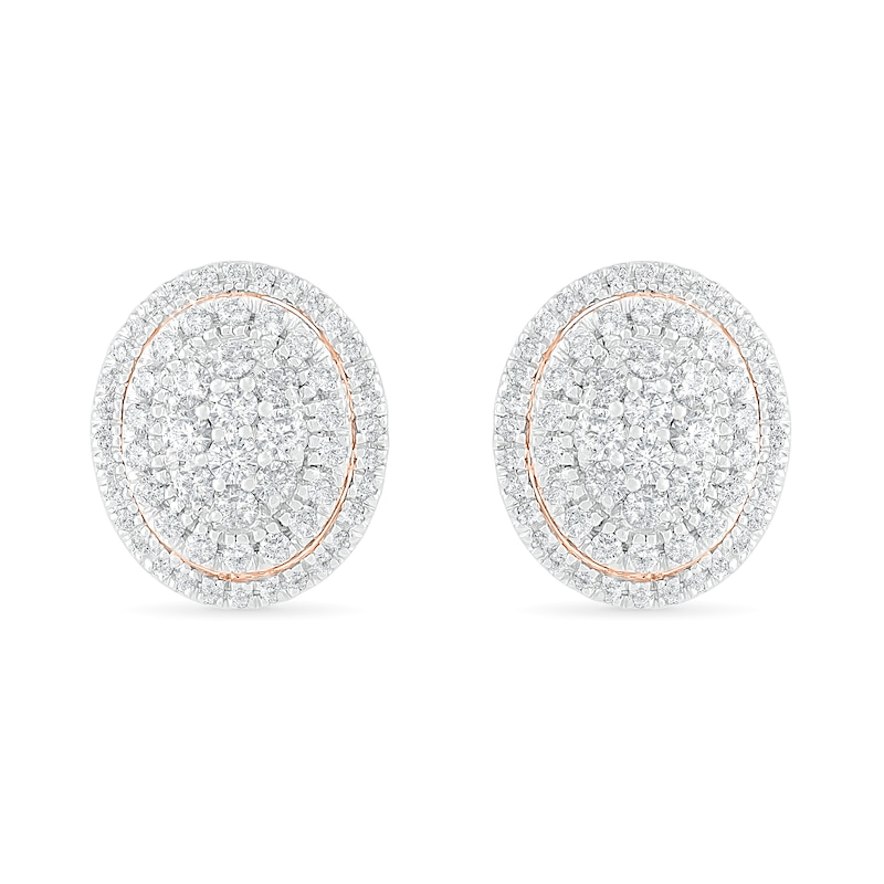 0.69 CT. T.W. Composite Oval Diamond Frame Stud Earrings in 10K Rose Gold|Peoples Jewellers