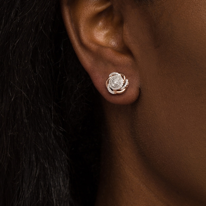 0.45 CT. T.W. Composite Diamond Love Knot Stud Earrings in 10K Rose Gold