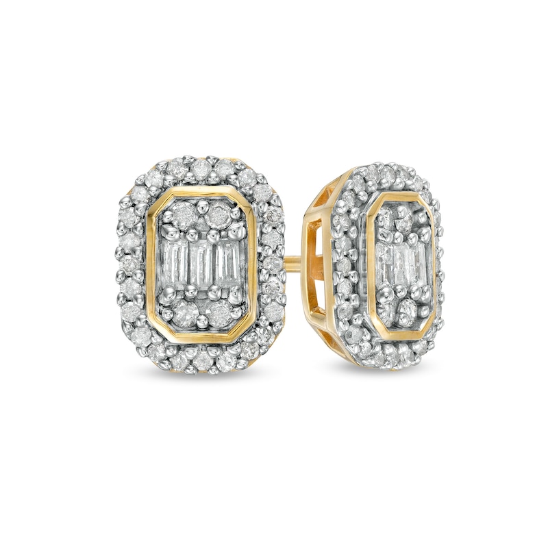 0.29 CT. T.W. Composite Diamond Elongated Octagon Frame Stud Earrings in 10K Gold|Peoples Jewellers