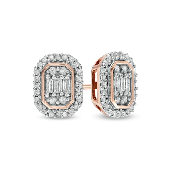 0.29 CT. T.W. Composite Diamond Elongated Octagon Frame Stud Earrings in 10K Rose Gold