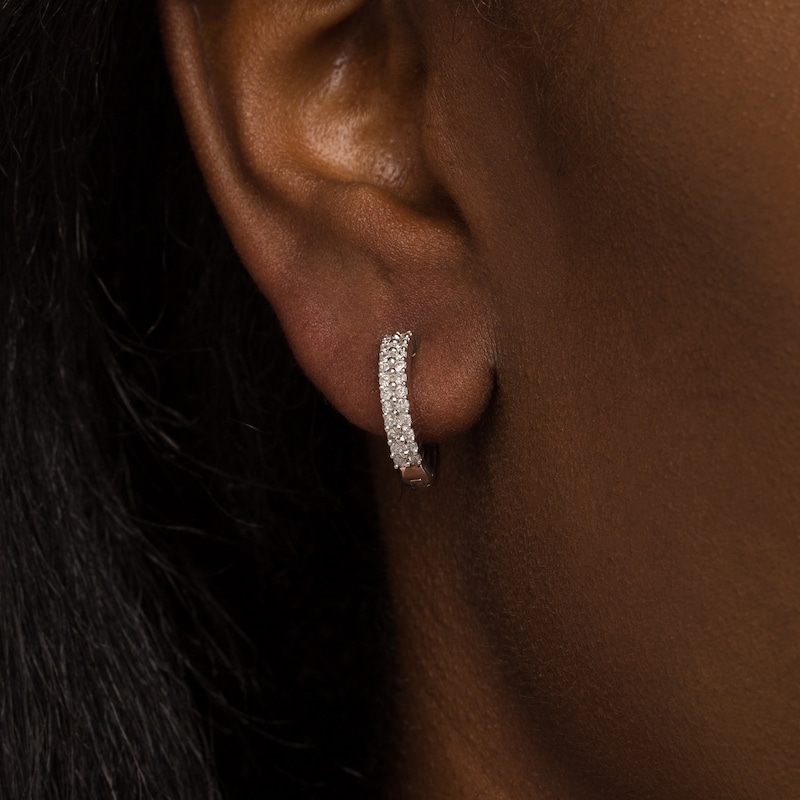 CT. T.W. Diamond Double Row Hoop Earrings in 10K Gold|Peoples Jewellers