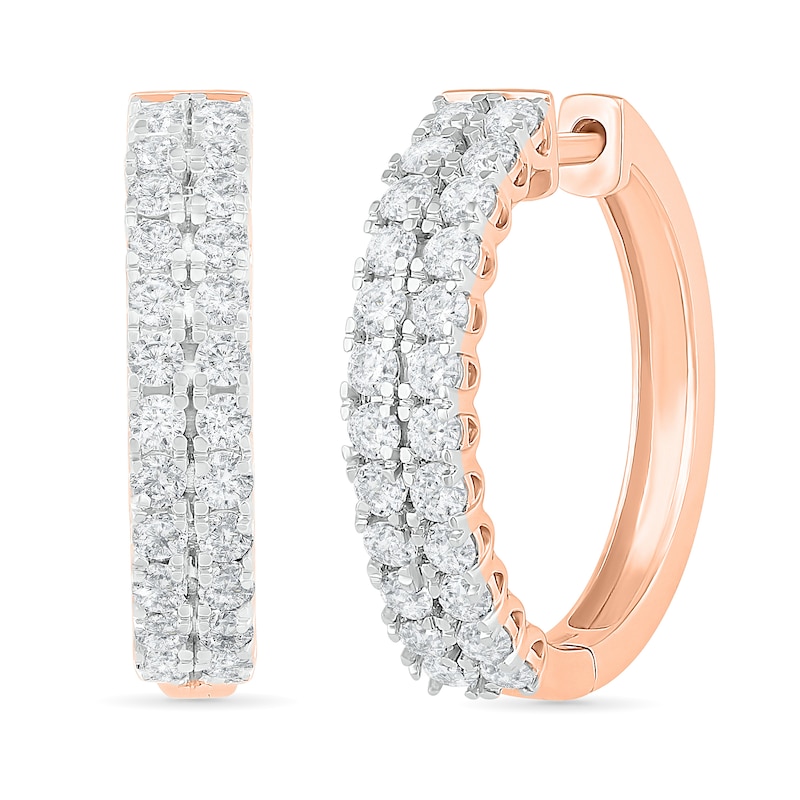 CT. T.W. Diamond Double Row Hoop Earrings in 10K Rose Gold|Peoples Jewellers