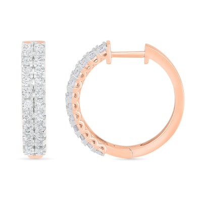 CT. T.W. Diamond Double Row Hoop Earrings in 10K Rose Gold