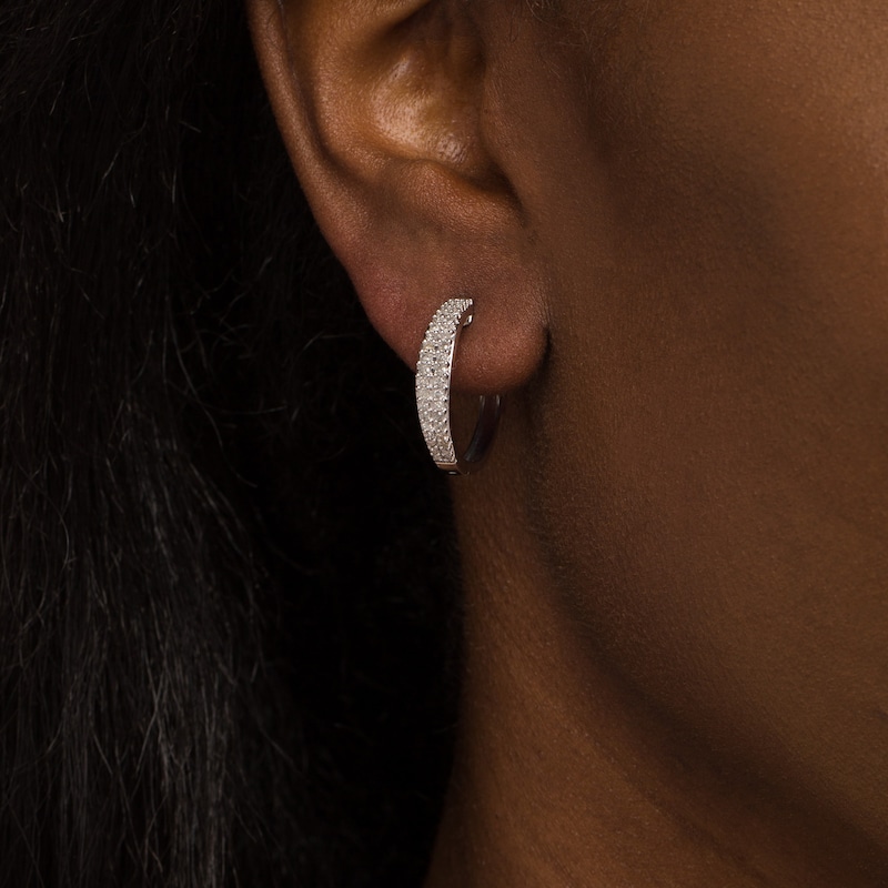 0.45 CT. T.W. Diamond Double Row Hoop Earrings in 10K Gold|Peoples Jewellers
