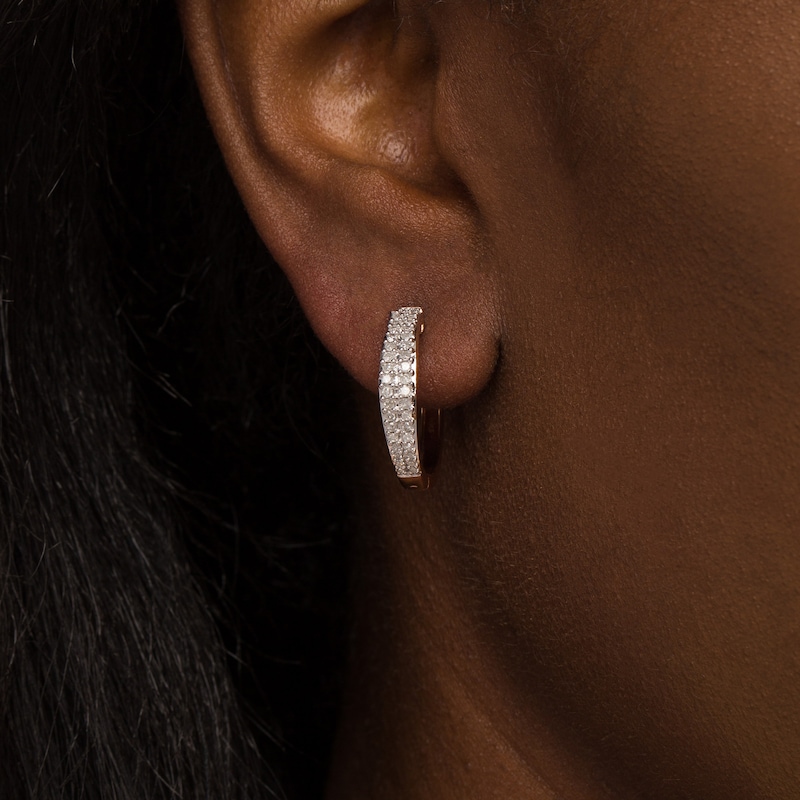 0.45 CT. T.W. Diamond Double Row Hoop Earrings in 10K Rose Gold|Peoples Jewellers